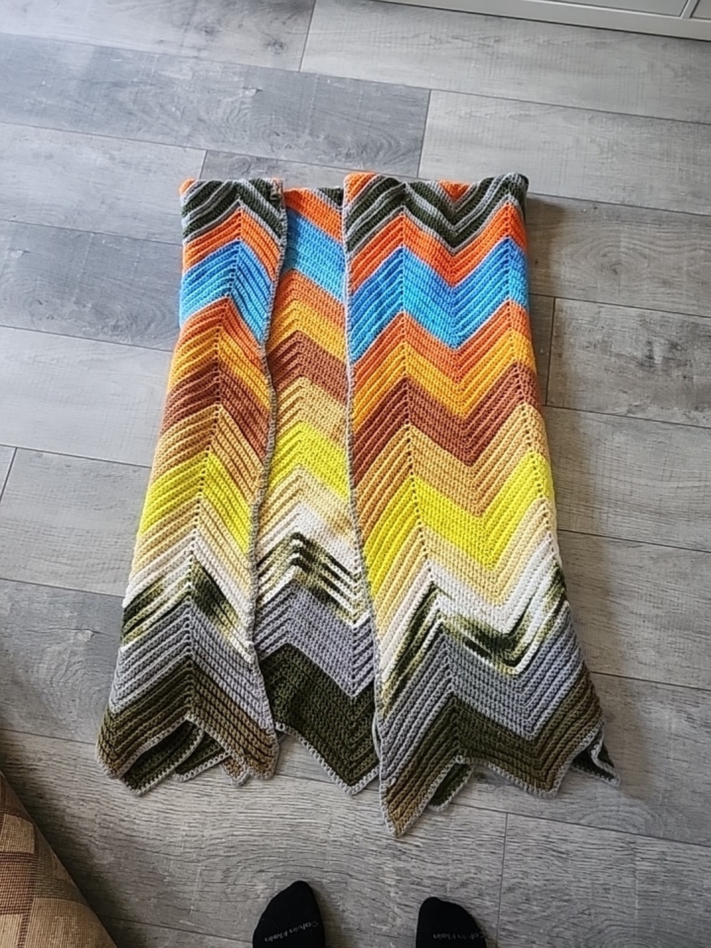 Vintage Crochet Chevron Afghan Blanket Handmade Zigzag Throw 43x83 Boho Retro